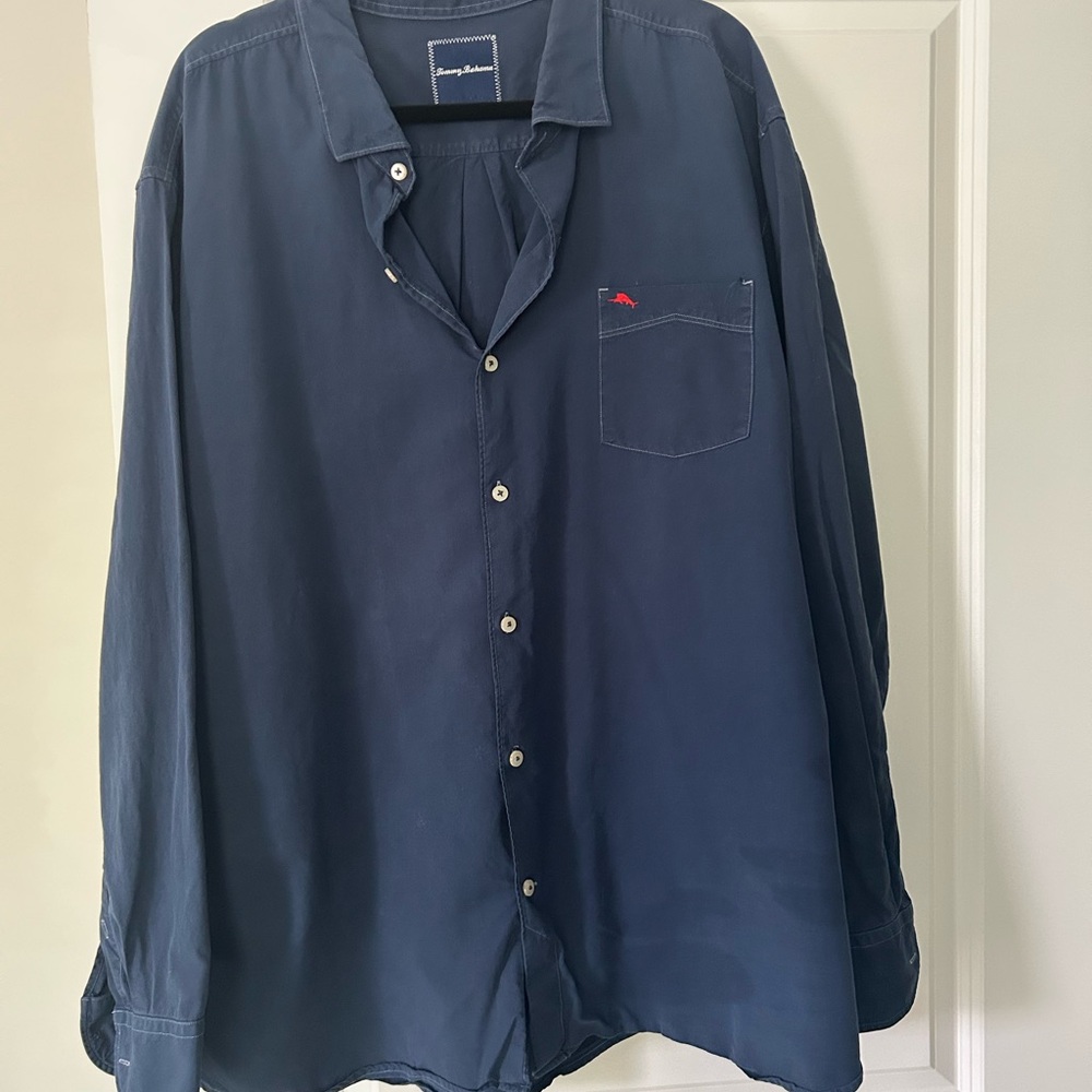 Tommy Bahama Navy Button-Down Long-Sleeve Shirt, Chest Pocket  cotton/silk blend
